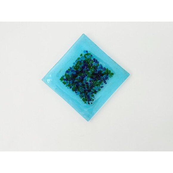 Aqua Blue Pebble Textured Vintage Contemporary Geometric Dish | Catchall | Plate - Picture 9 of 9